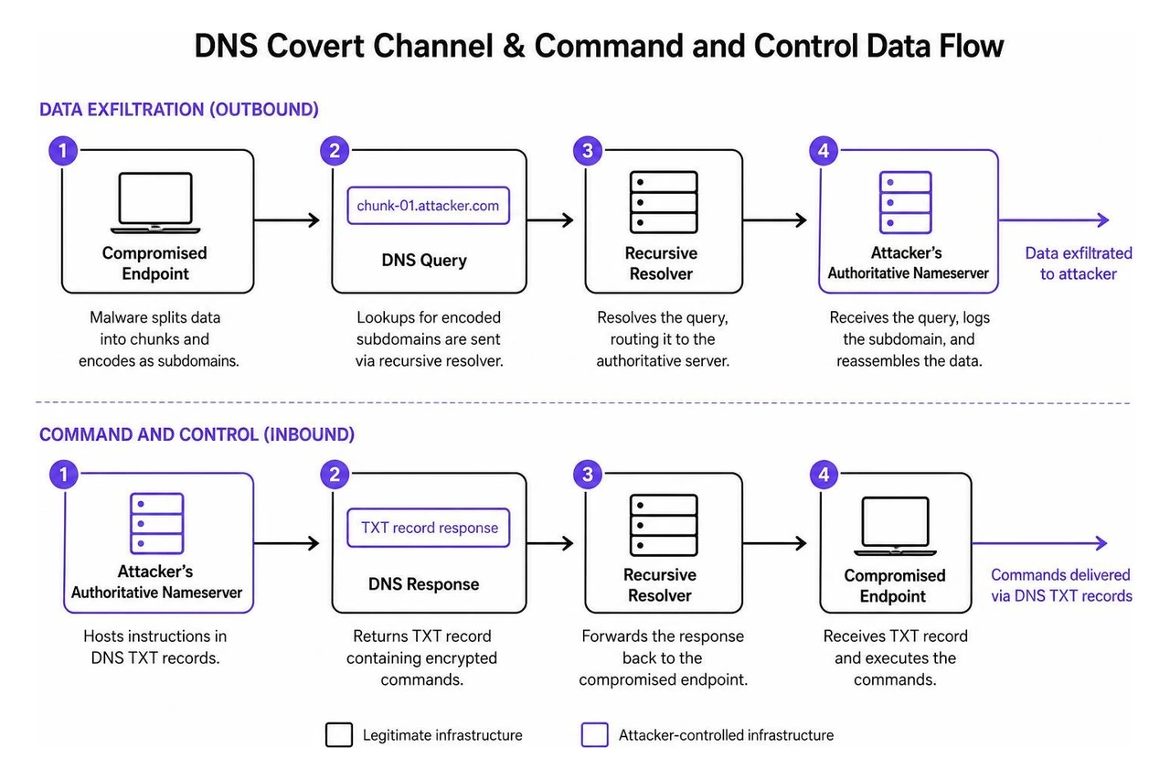DNS covert channel and command and control data flow DNS covert channel and command and control data flow