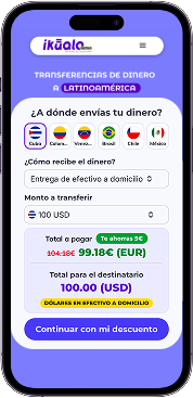 Pantalla de íkualo Rem para hacer una transferencia internacional