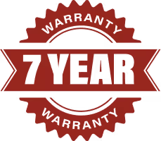 Red seal badge with text '7 Year Warranty Guaranteed'.