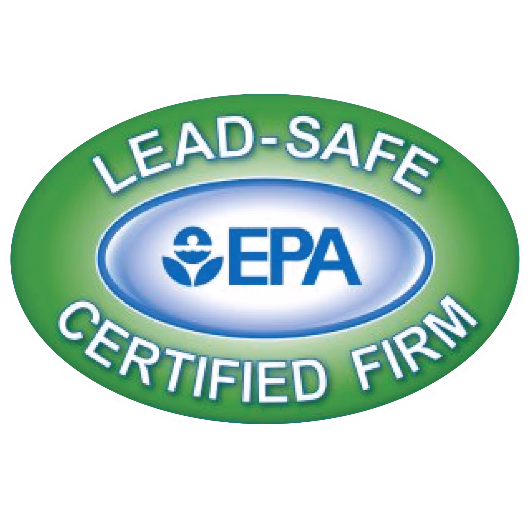 EPA Lead-Safe Certified Firm badge with green oval background and EPA logo in center.