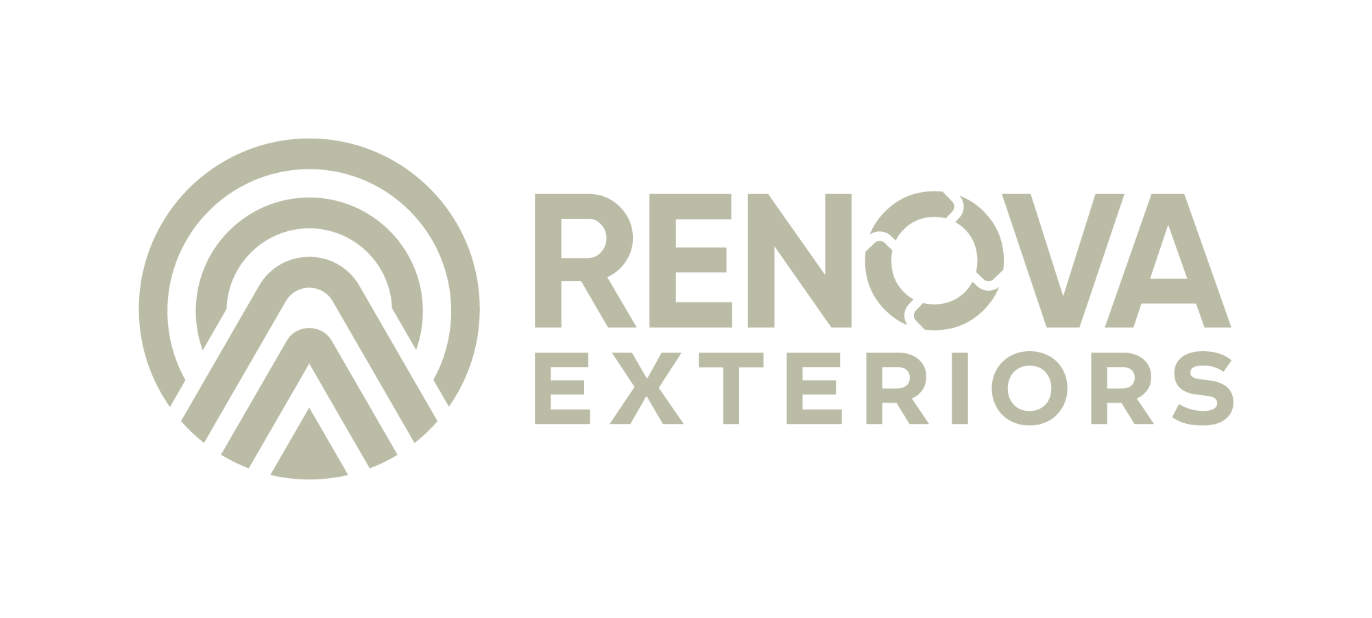 Renova Exteriors logo with a circle and triangular line design.