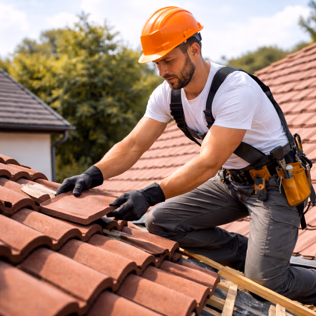 Photo d'un couvreur en train de travailler