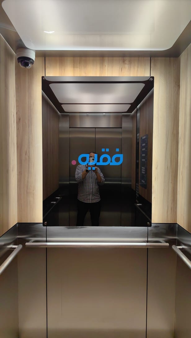 AINA smart mirror installed and running in an elevator cabin at Fakeeh Care, Madinah, Saudi Arabia