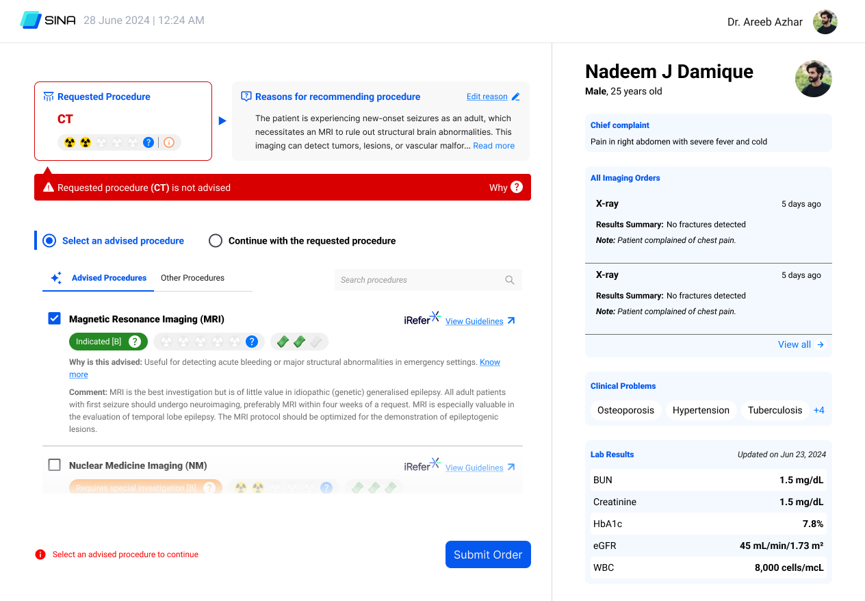 SINA clinician dashboard