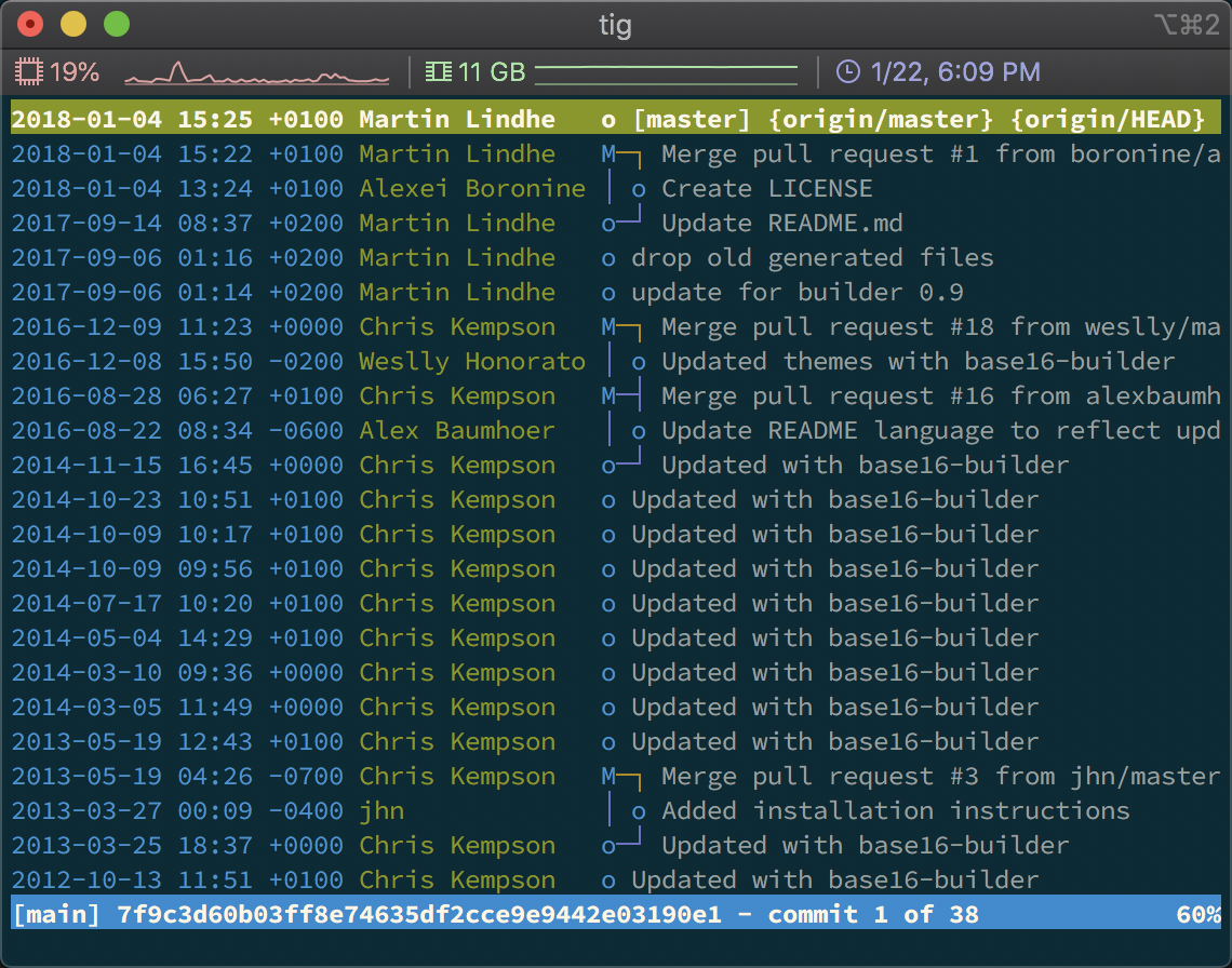 Using tig to browser a repo's history