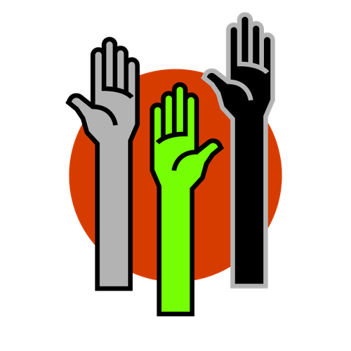 Icon of hands of different colors reaching up