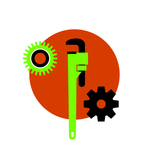 Icon of a monkey wrench and gears