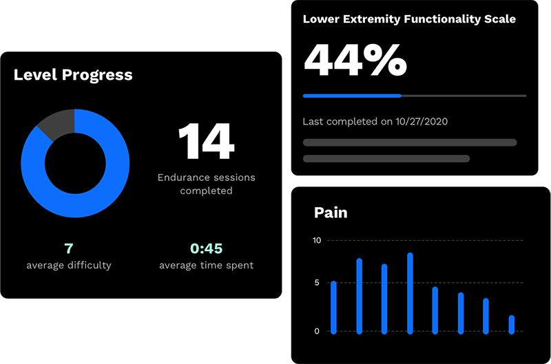 Verb app showing progress report across endurance sessions and functionality scale for focus area
