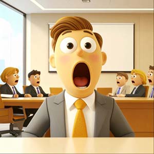 Board room full of executives with their mouths hanging open in shock