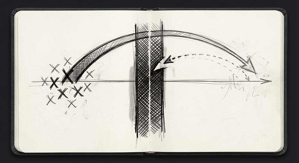 Line graph illustration showing speed effort on the left and quality on the right with arrows depicting over indexing then settling in the middle