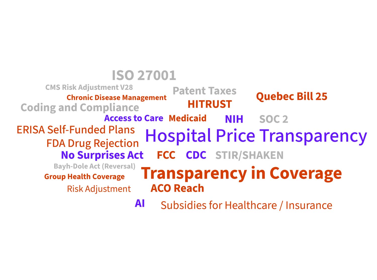 Word cloud showing frequency of mentions on regulations and compliance concerns