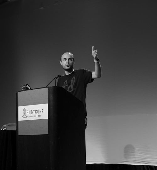 Justin Searls delivers a RubyConf keynote talk