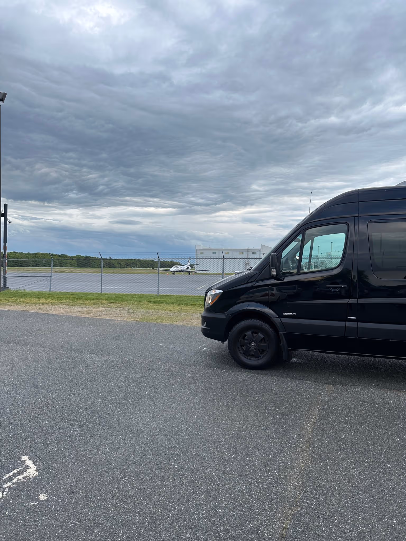 Mercedes Sprinter at a private aviation terminal near Charlotte