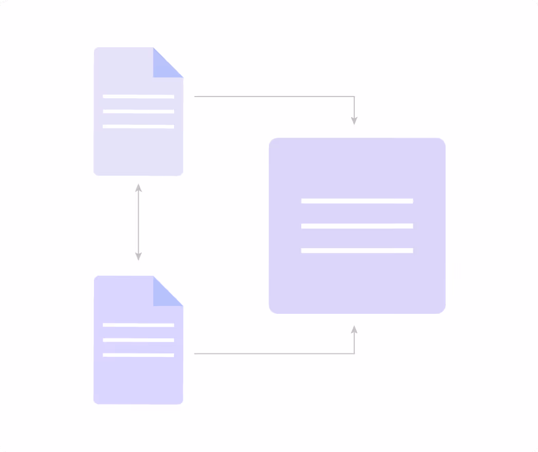 Diagram showing three document icons connected by arrows indicating information flow between them.