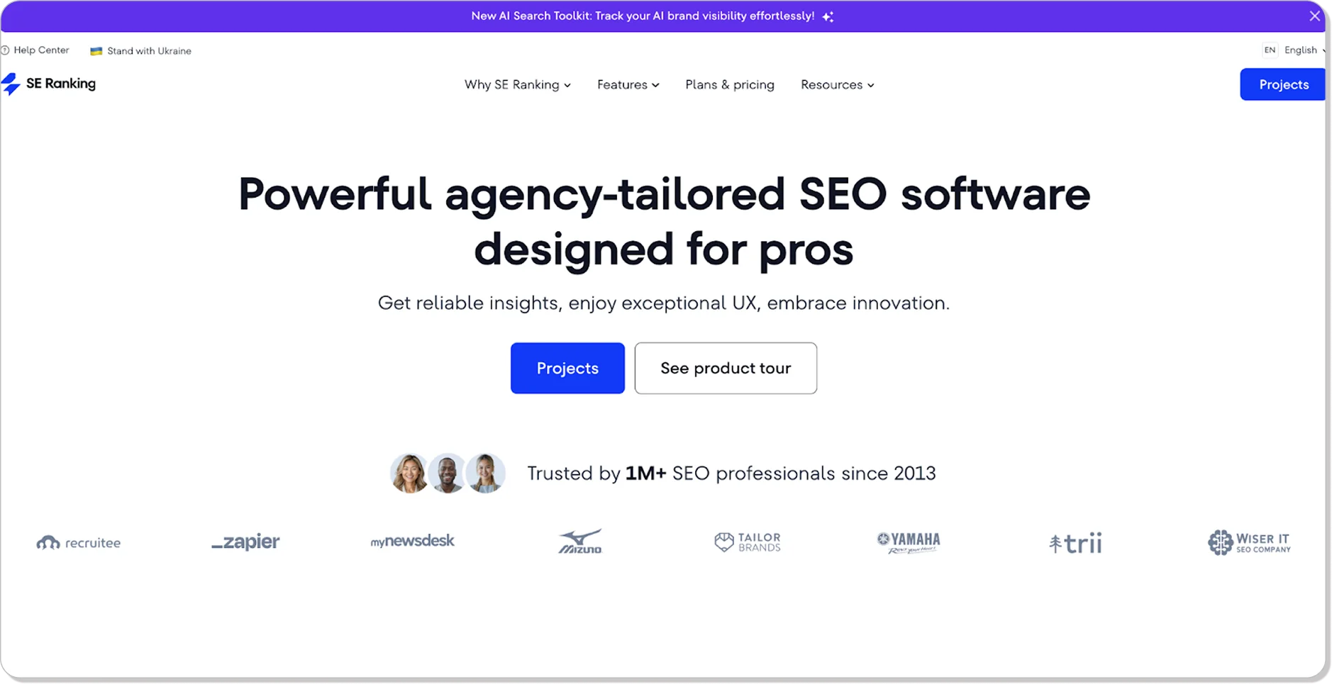 The main page of one of the best rank tracking software online by SE Ranking