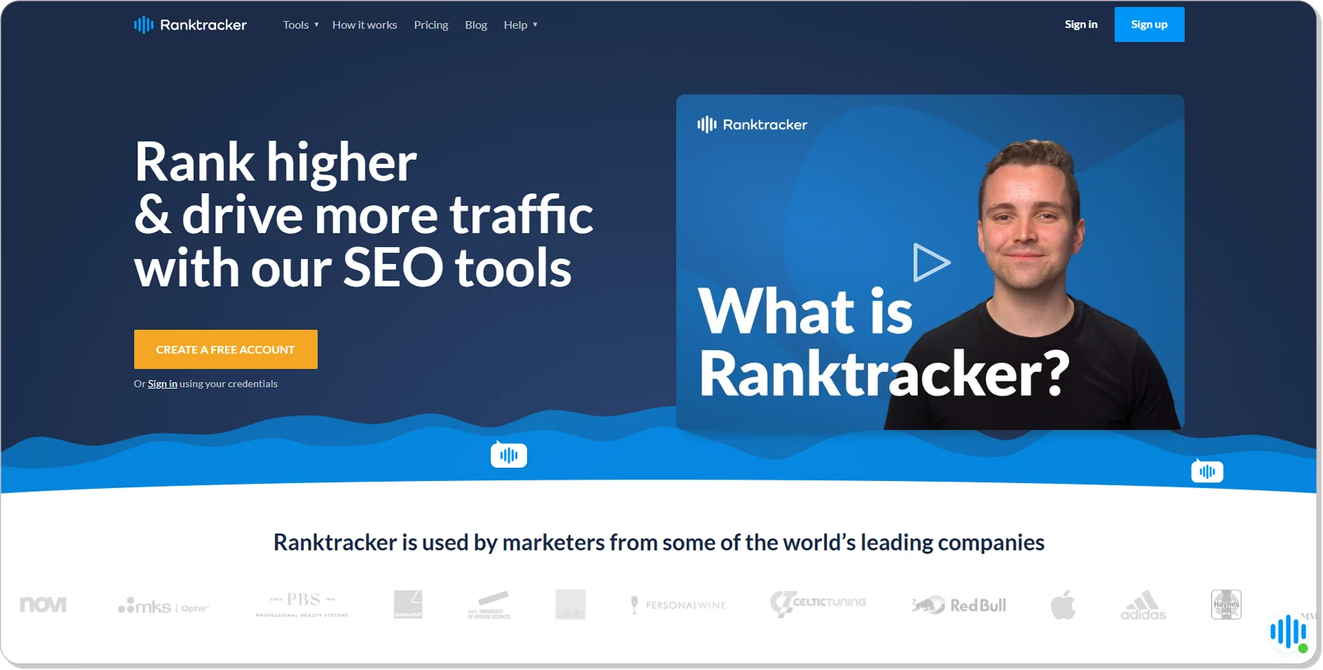 The homepage of the Rank tracker website showing that it’s a favourite of internationally renowned companies