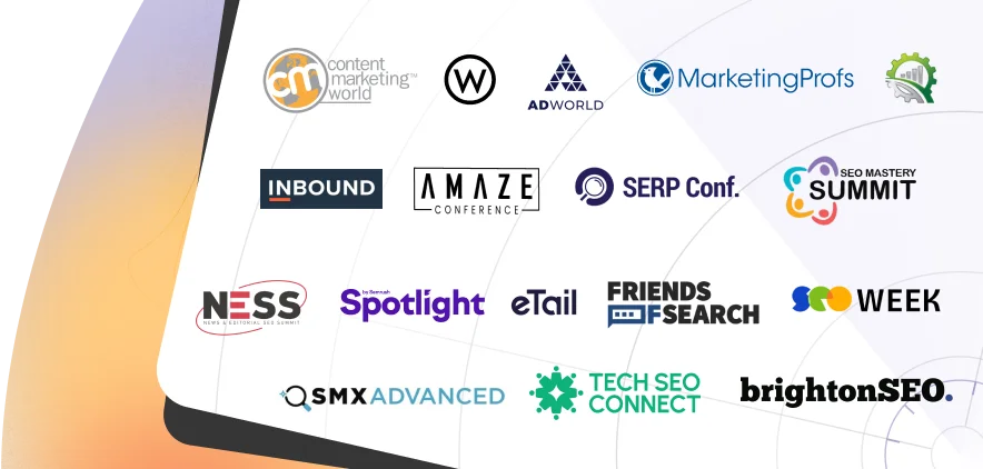 Contact us and we'll help you build an audience! banner image with logos seo events