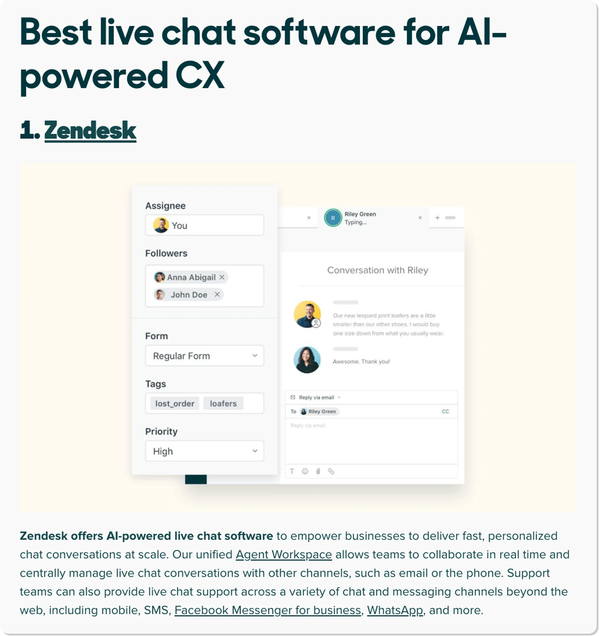 Zendesk’s live chat software featured in a software review
