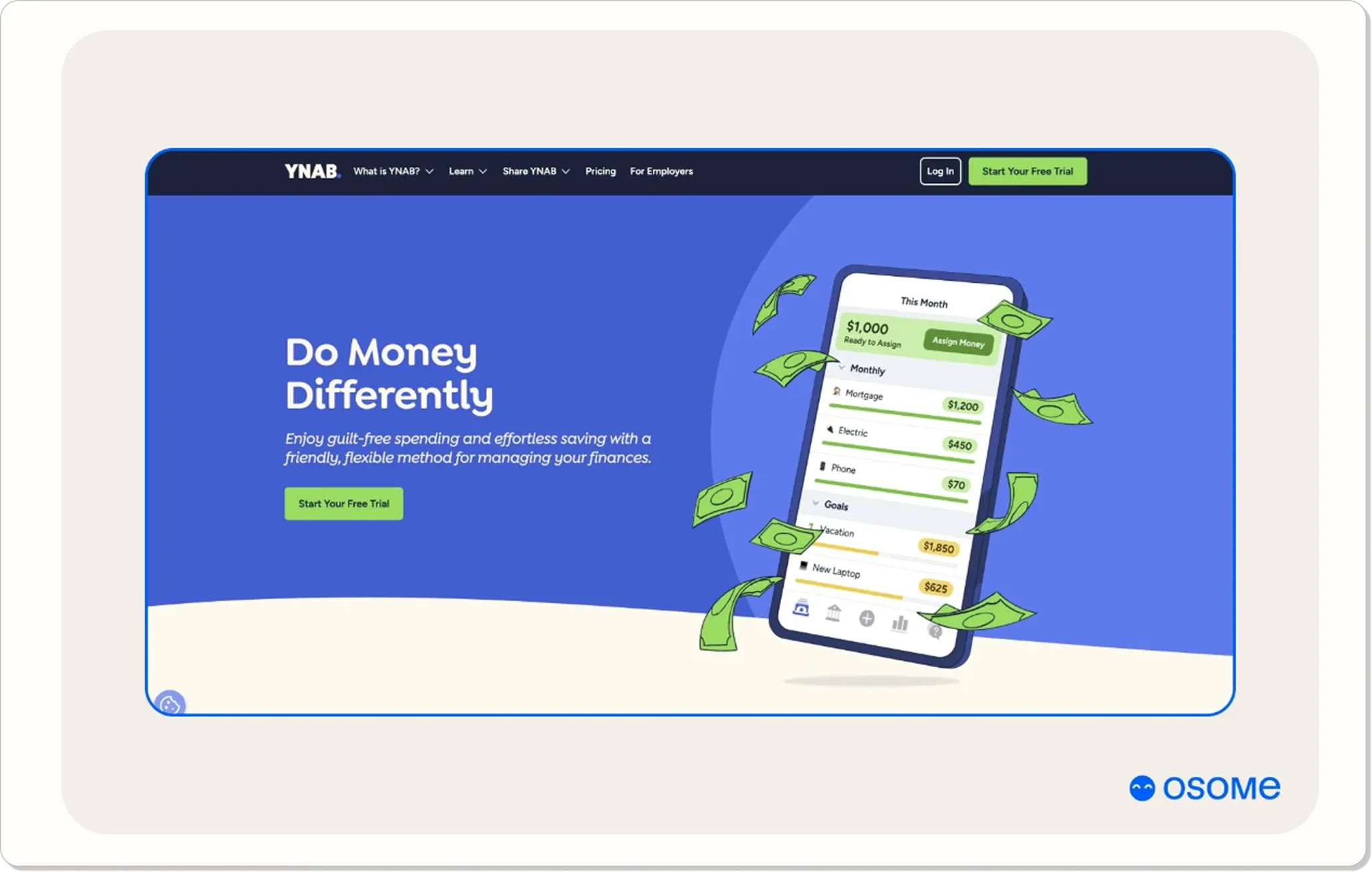 Example of Osome’s review page presenting accounting software screenshots on branded tiles