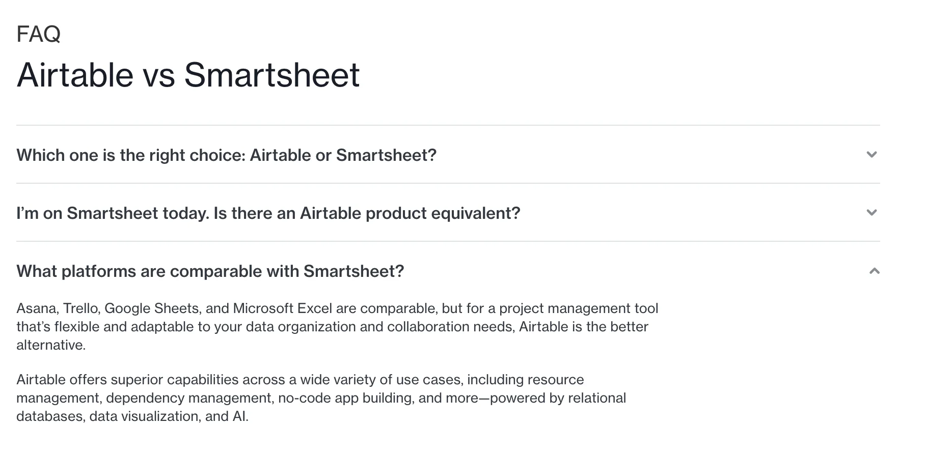 Screenshot of Airtable’s FAQ section