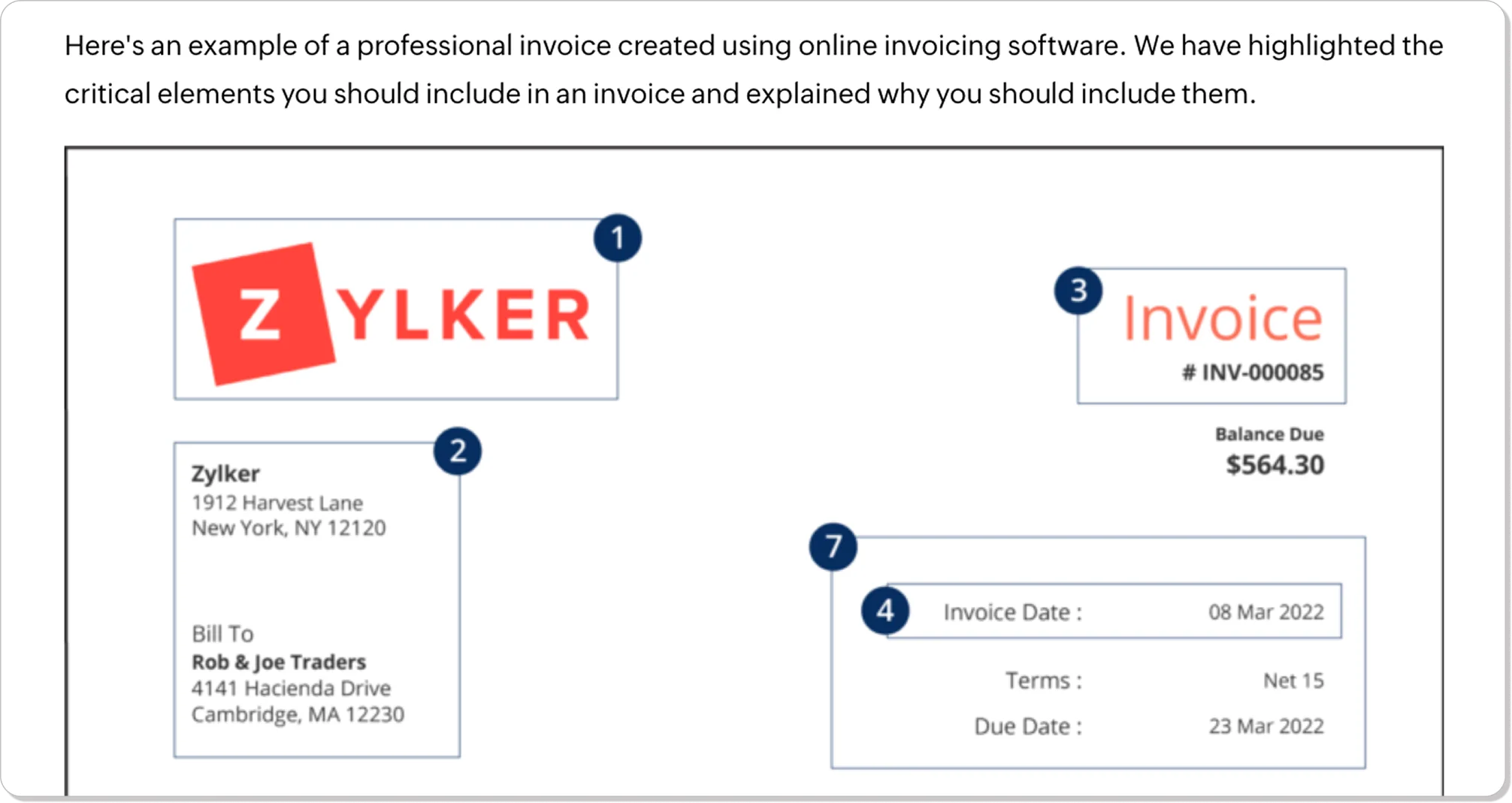 Zoho how-to article on creating an invoice