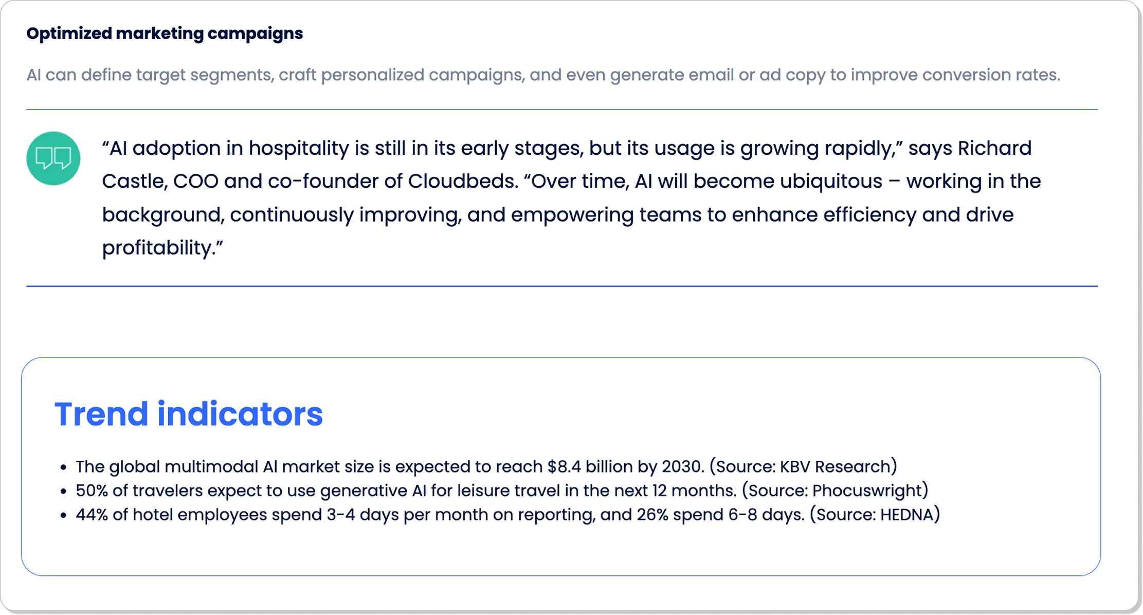 CloudBeds report highlighting key points with visuals