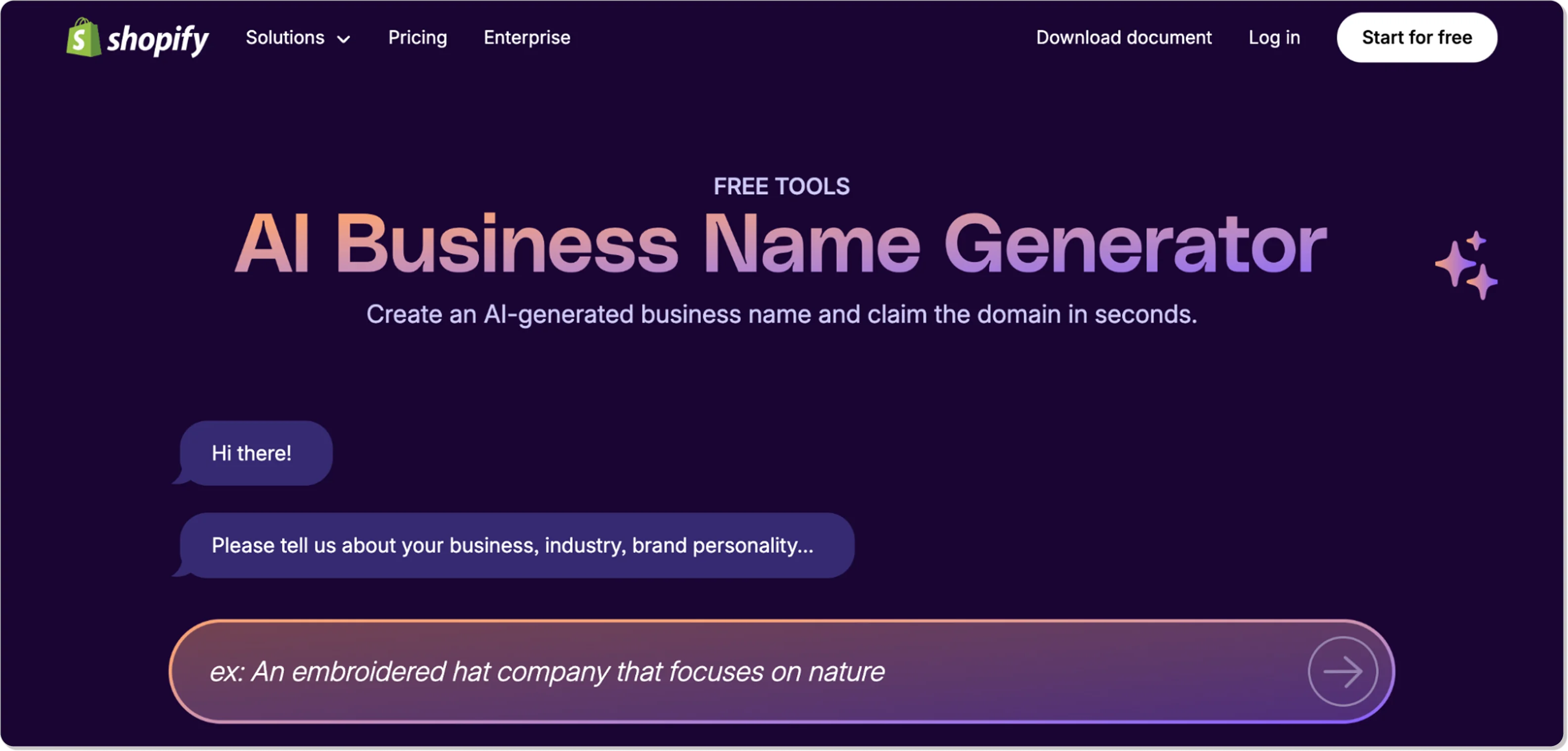 Shopify’s free tool for generating business names