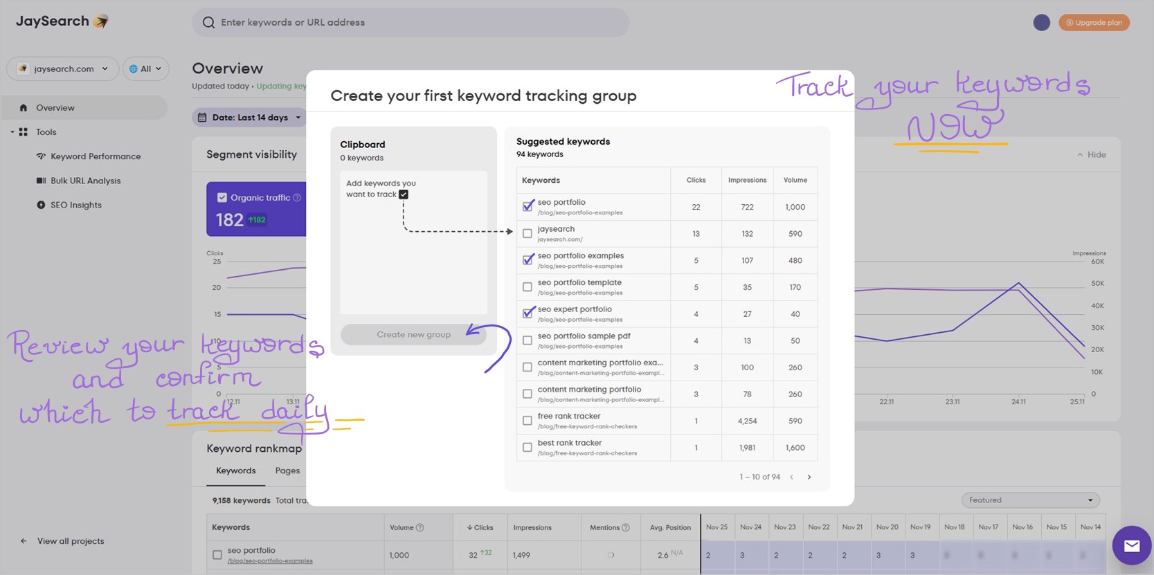 Reviewing auto-imported keywords in JaySearch
