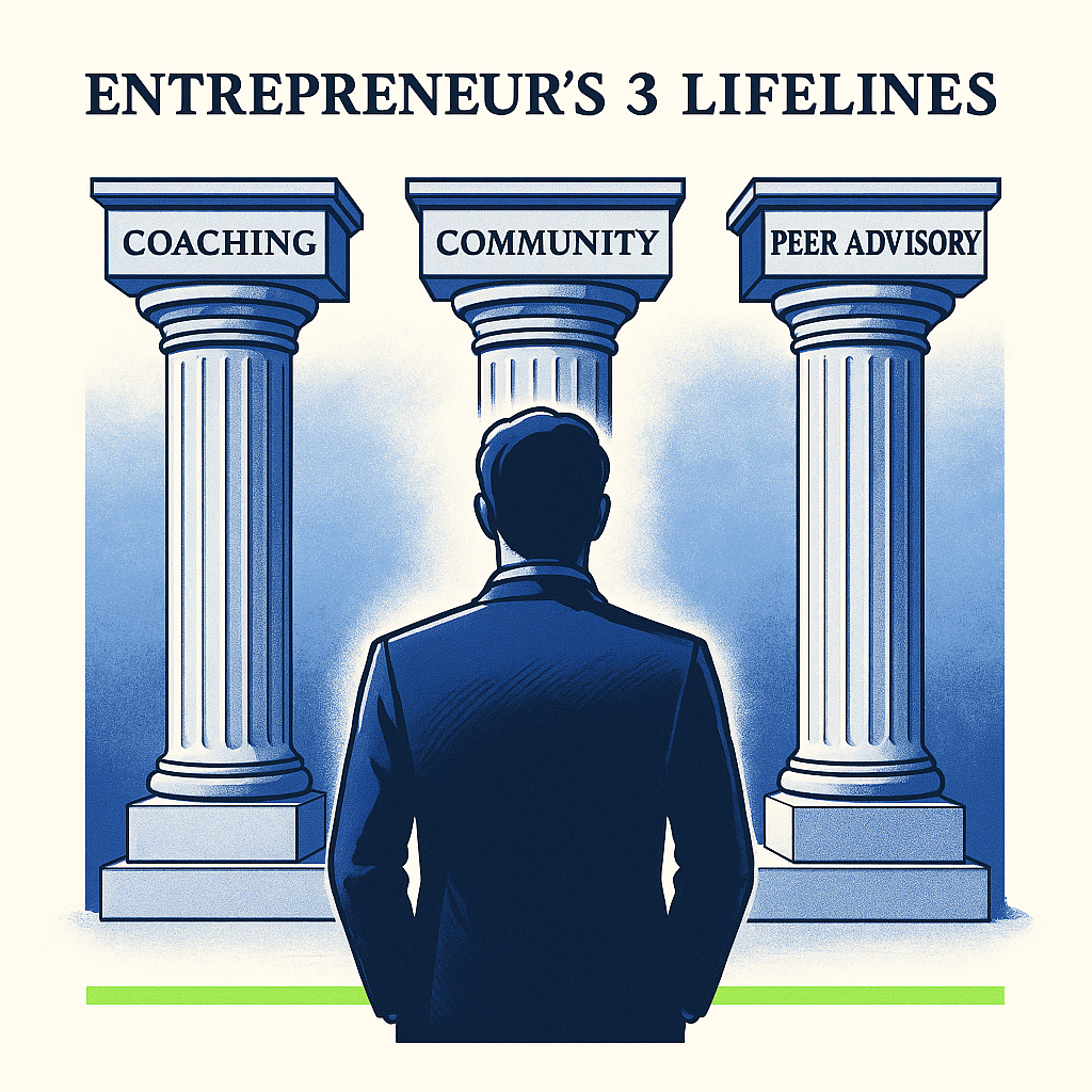 Entrepreneur’s 3 Lifelines: entrepreneur faces Coaching, Community & Peer Advisory pillars