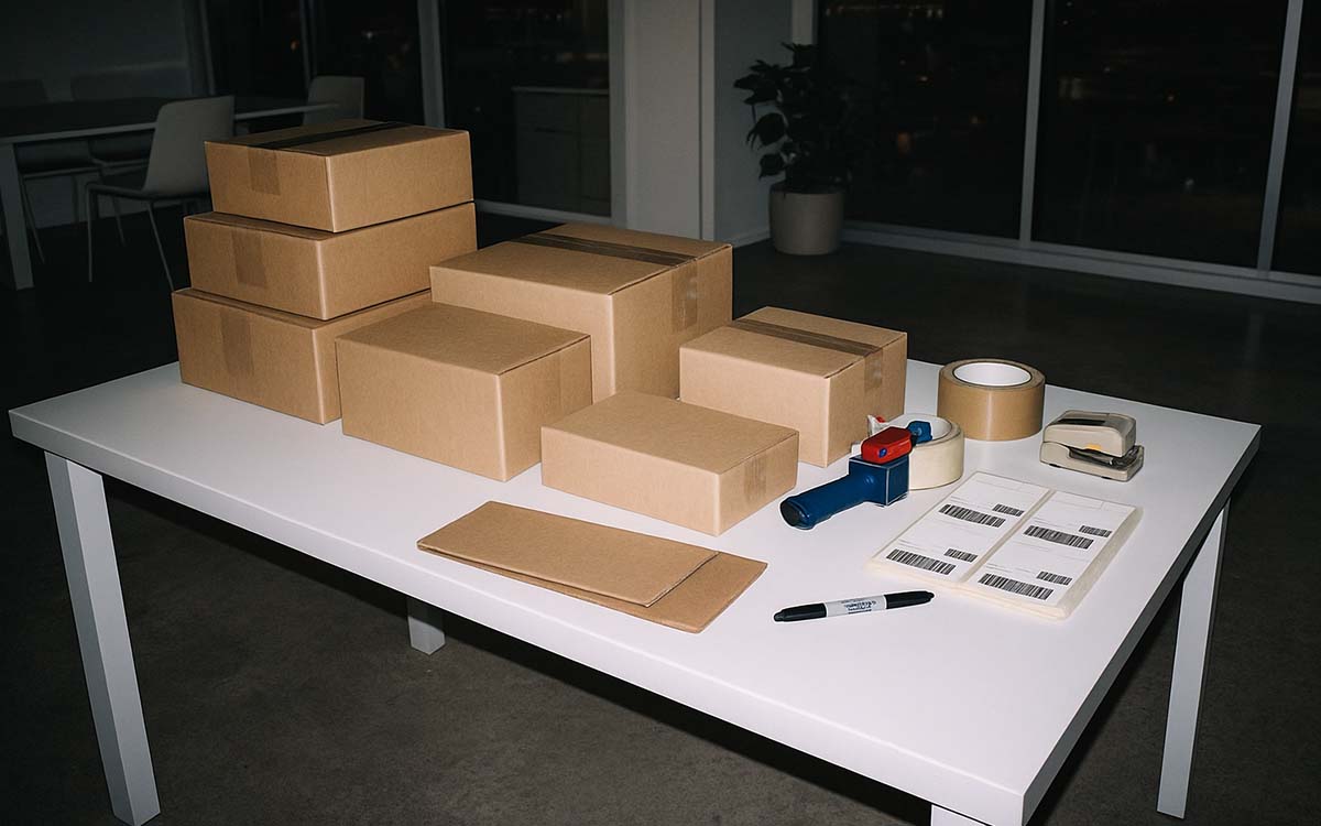 Bord med paketboxar för e-handel