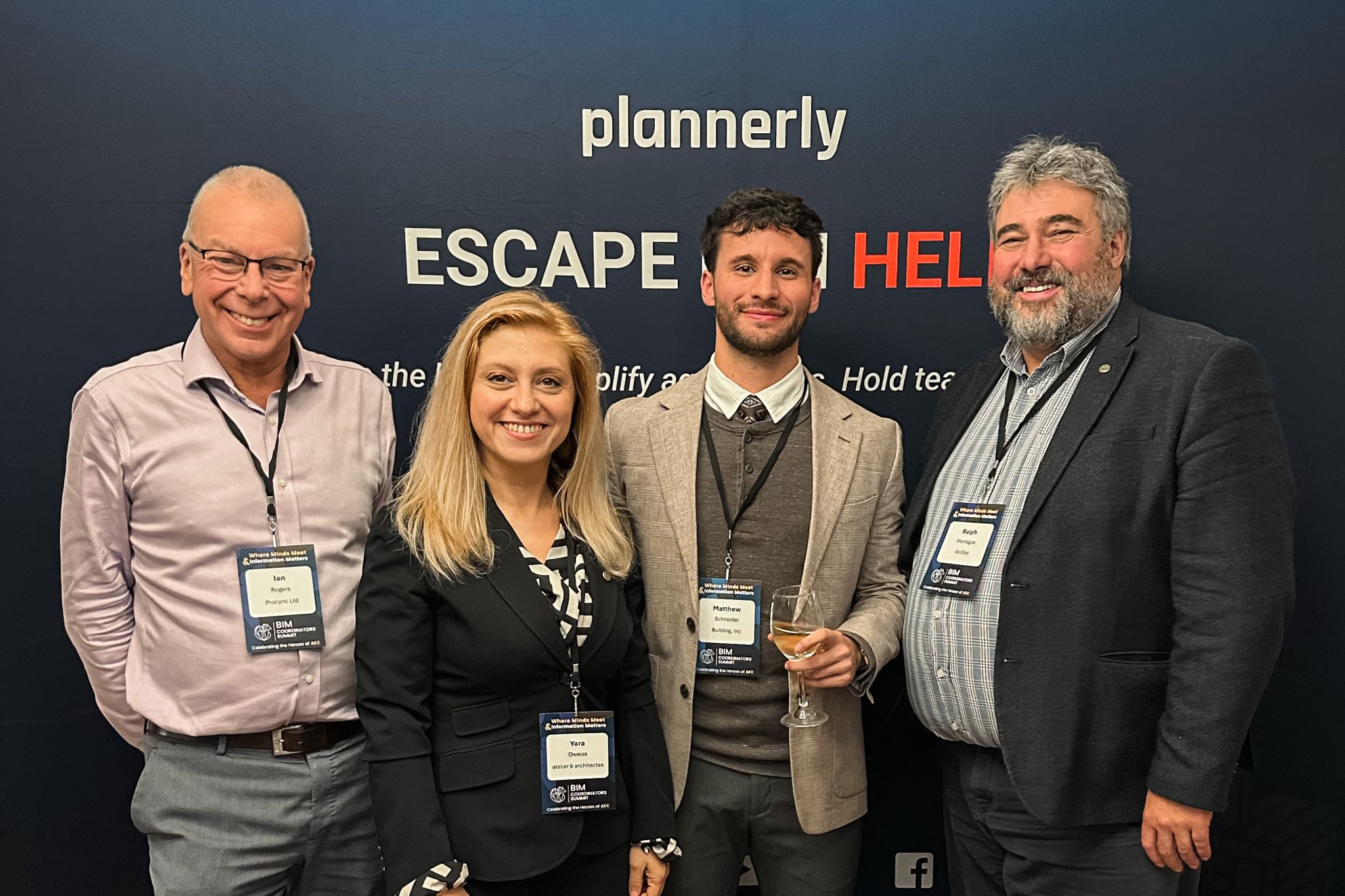 Ian Rogers, Yara Oweiss, Matthew Schneider, and Ralpha Montague at the BIM Coordinators Summit in Dublin, Ireland