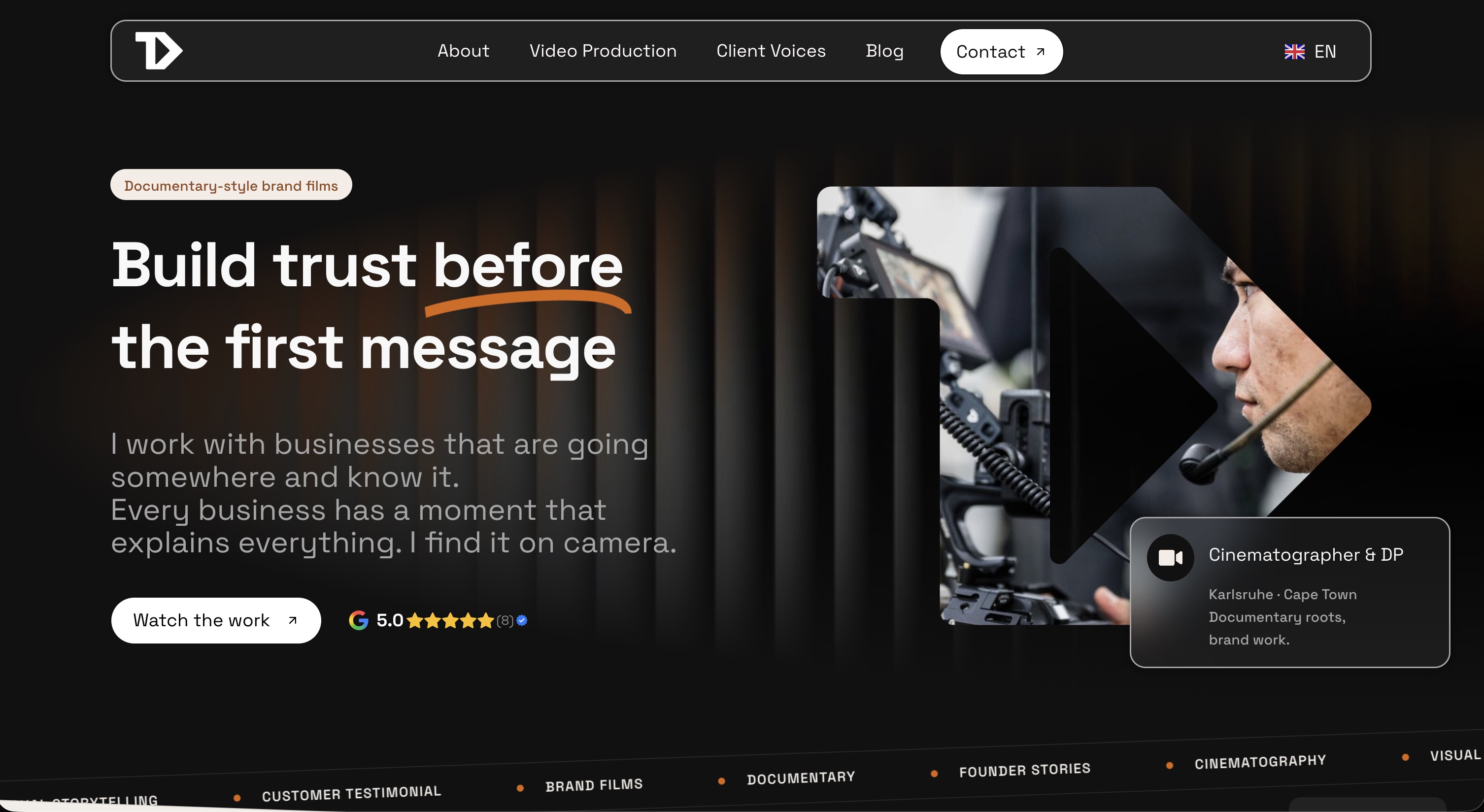 Portfolio-Website Timothée Kammies, Cinematographer Karlsruhe und Kapstadt