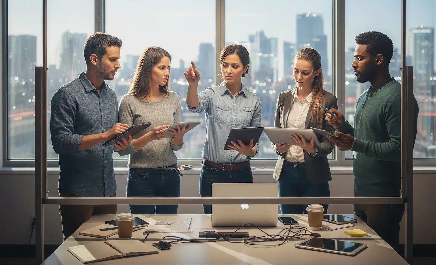 A professional internal engineering team collaborating in an office, representing the Core Team foundation of the Right-Sized development framework.