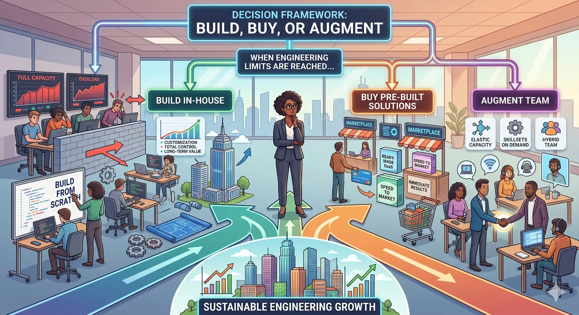 Build vs Buy vs Augment: A CTO Decision Framework for Scaling Engineering Capacity