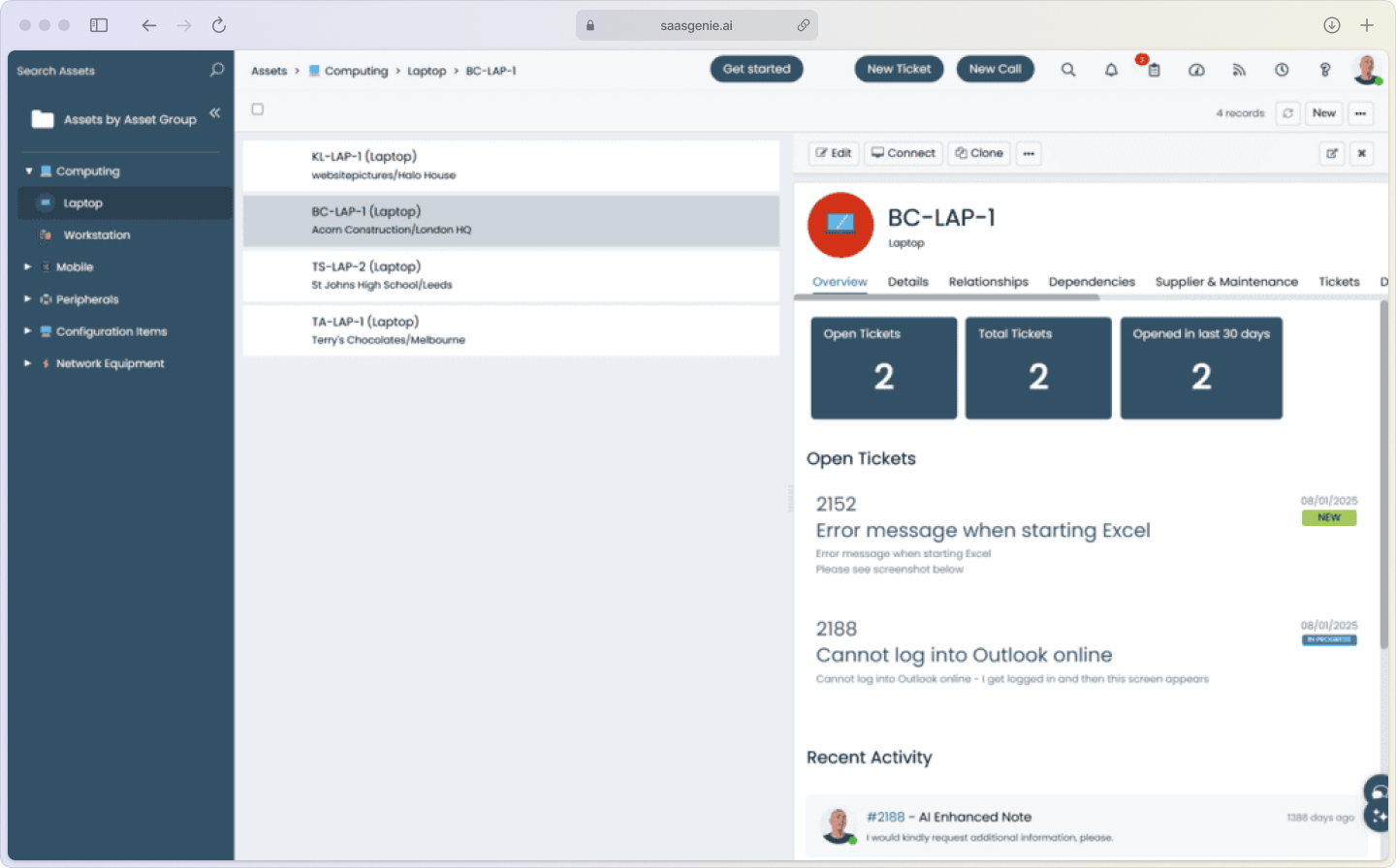 Halo ITSM CMDB impact map visualizing service and device dependencies (2026).