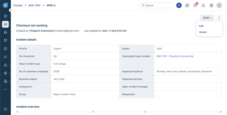 Managing a Major Incident : Freshservice Support