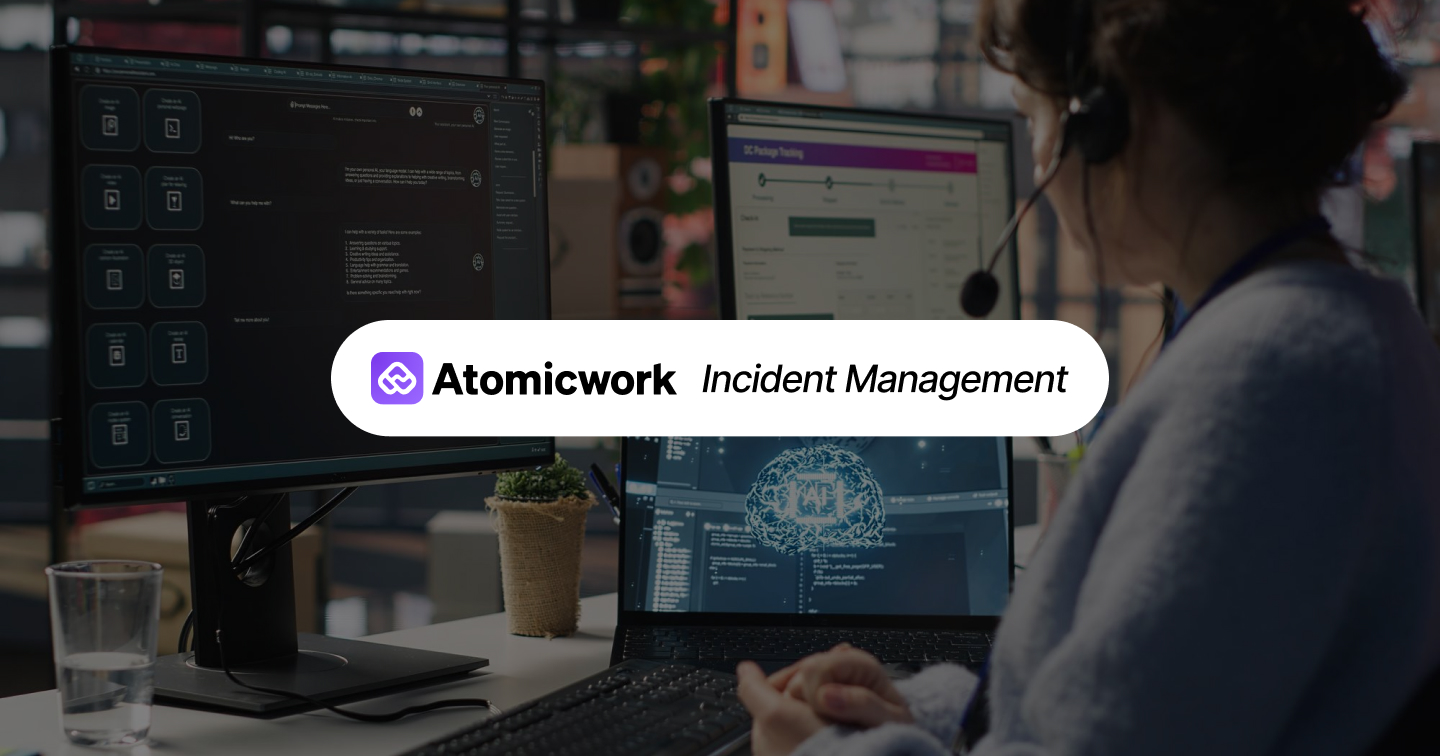 Atomicwork incident management displaying AI-powered ticket routing and resolution.