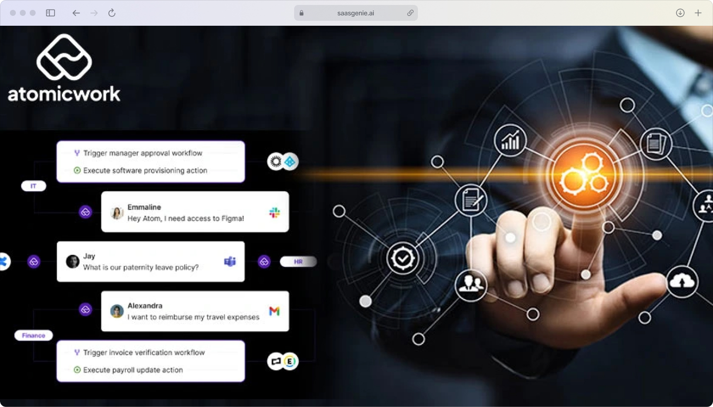 Atomicwork approval workflow showing manager and security approvals for privileged access request.