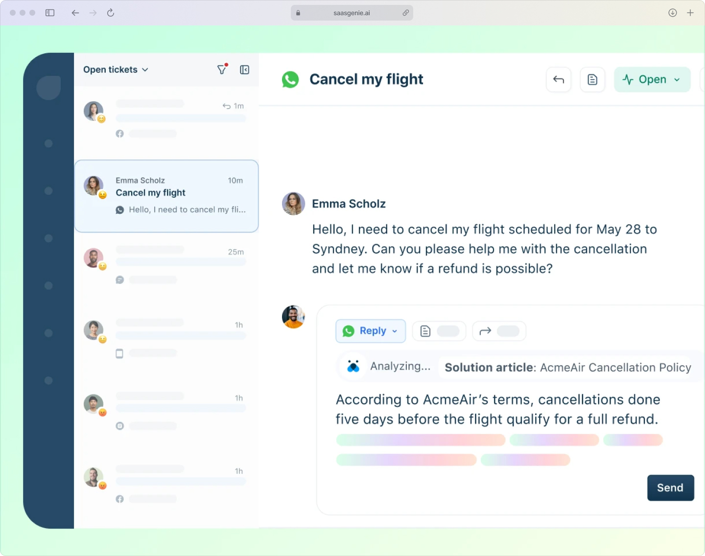 Screenshot of an agentic AI chatbot successfully resolving a complex customer query about an order change.