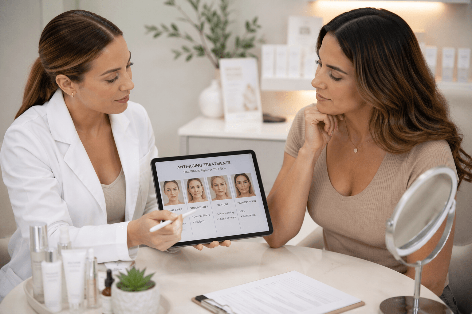 Esthetician performing an anti aging facial treatment on a client in Queen Creek, Arizona