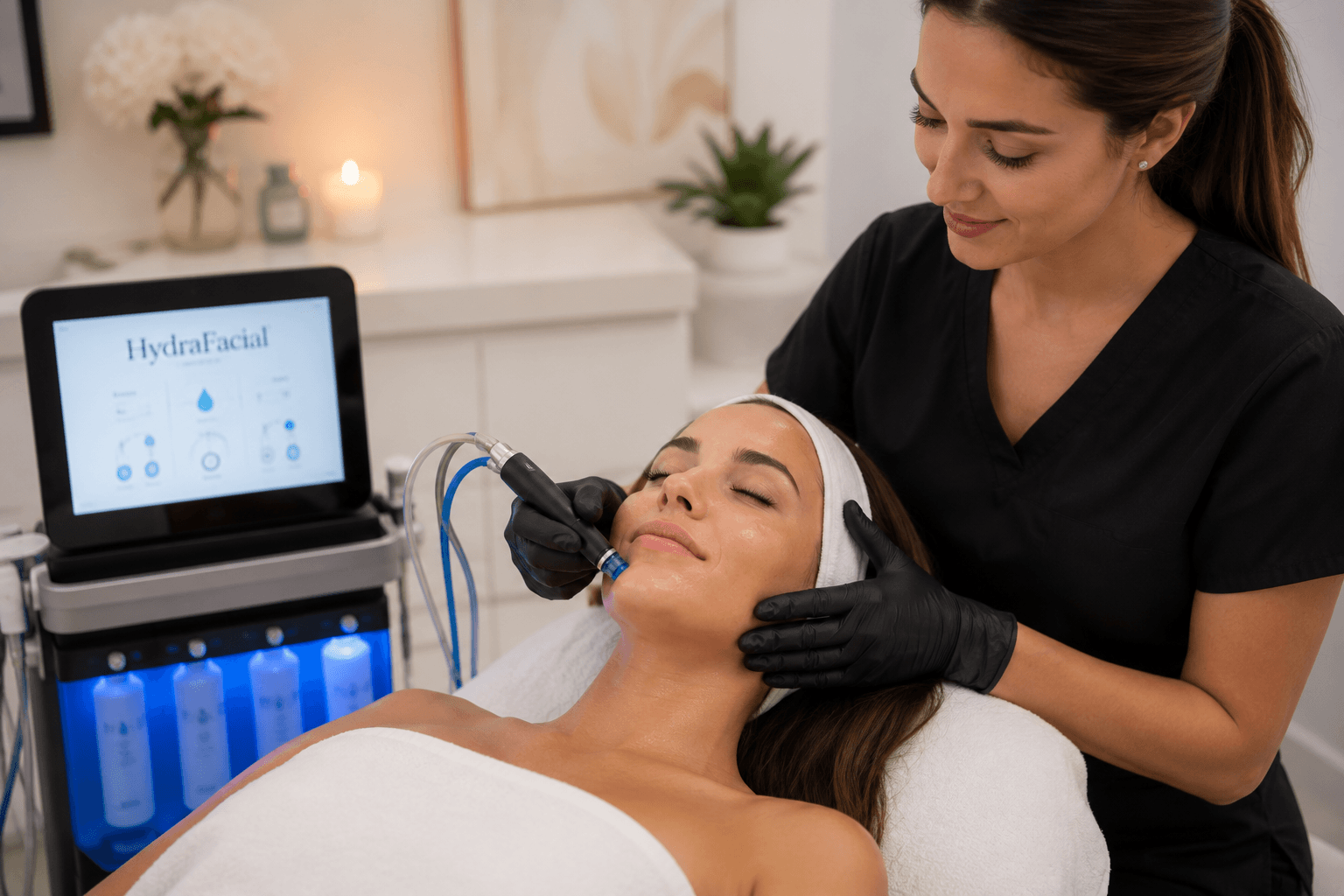 Client receiving a hydrafacial treatment before a special event in Queen Creek, Arizona