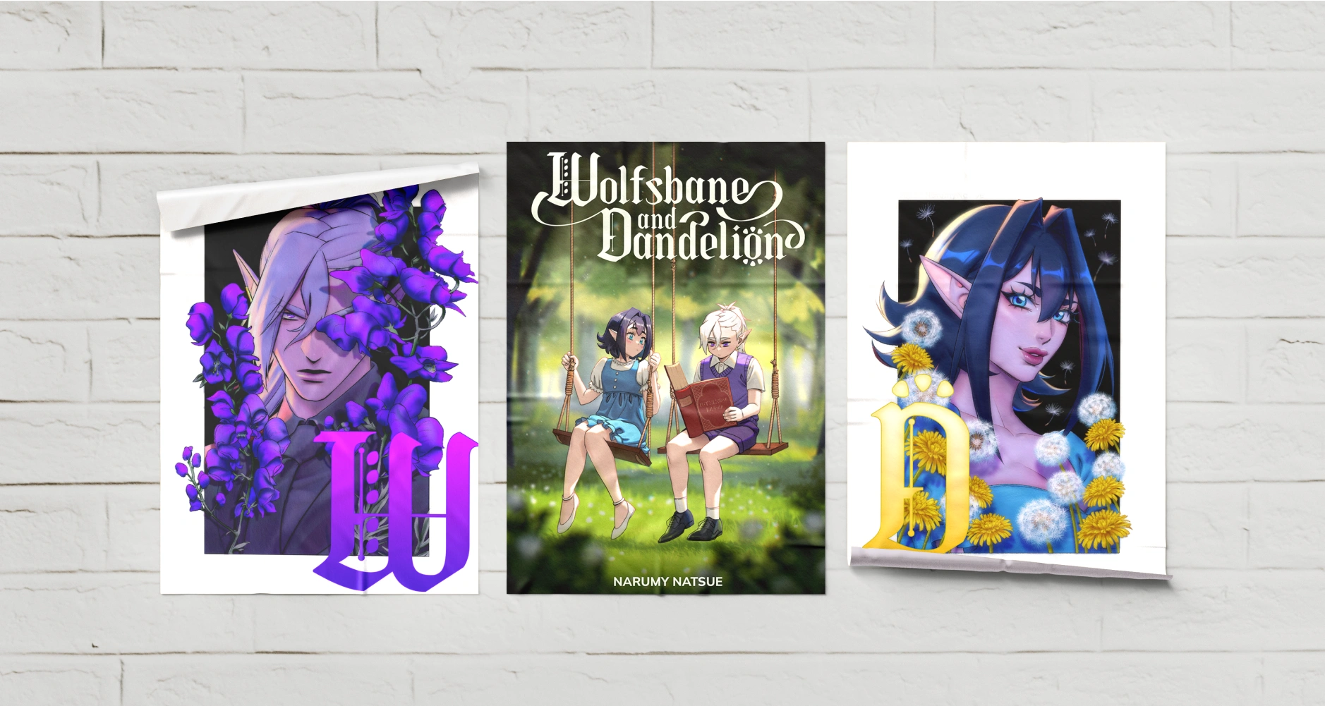 Wolfsbane and Dandelion art poster mockup