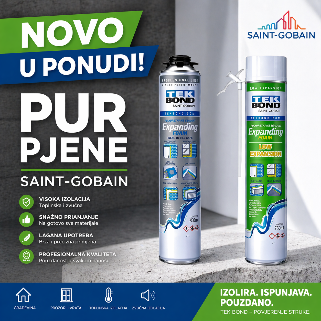 Tekbond Saint Gobain PUR pjene za profesionalnu montažu i izolaciju