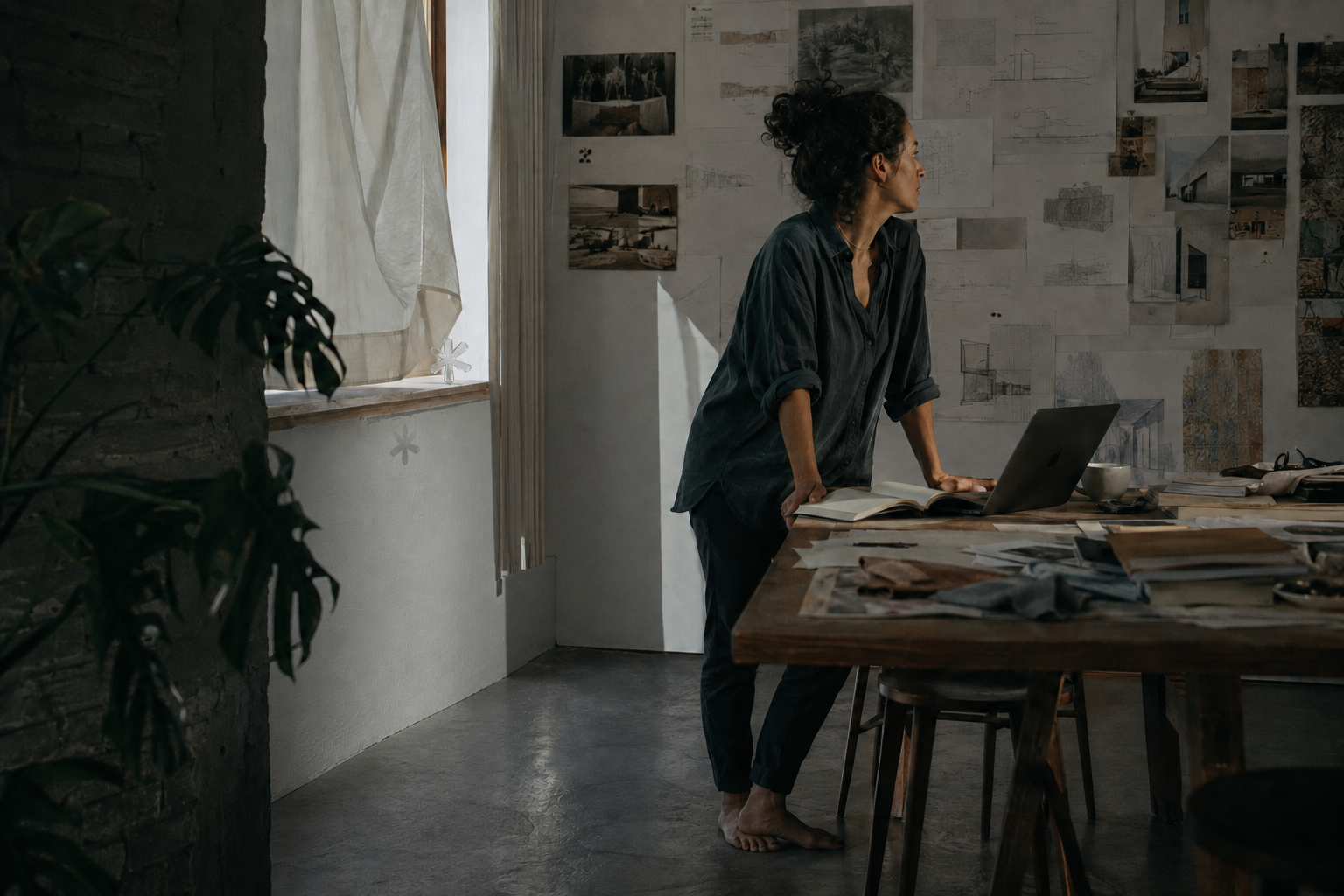 An independent professional working through ideas in a creative studio