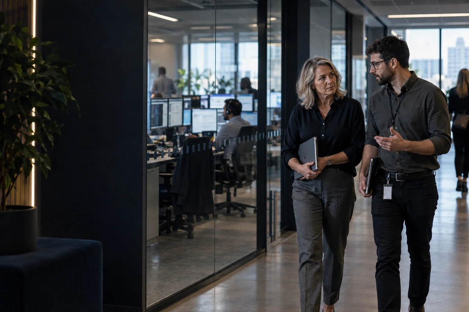 An IT service owner and engineer consider a workflow change on an enterprise operations floor.
