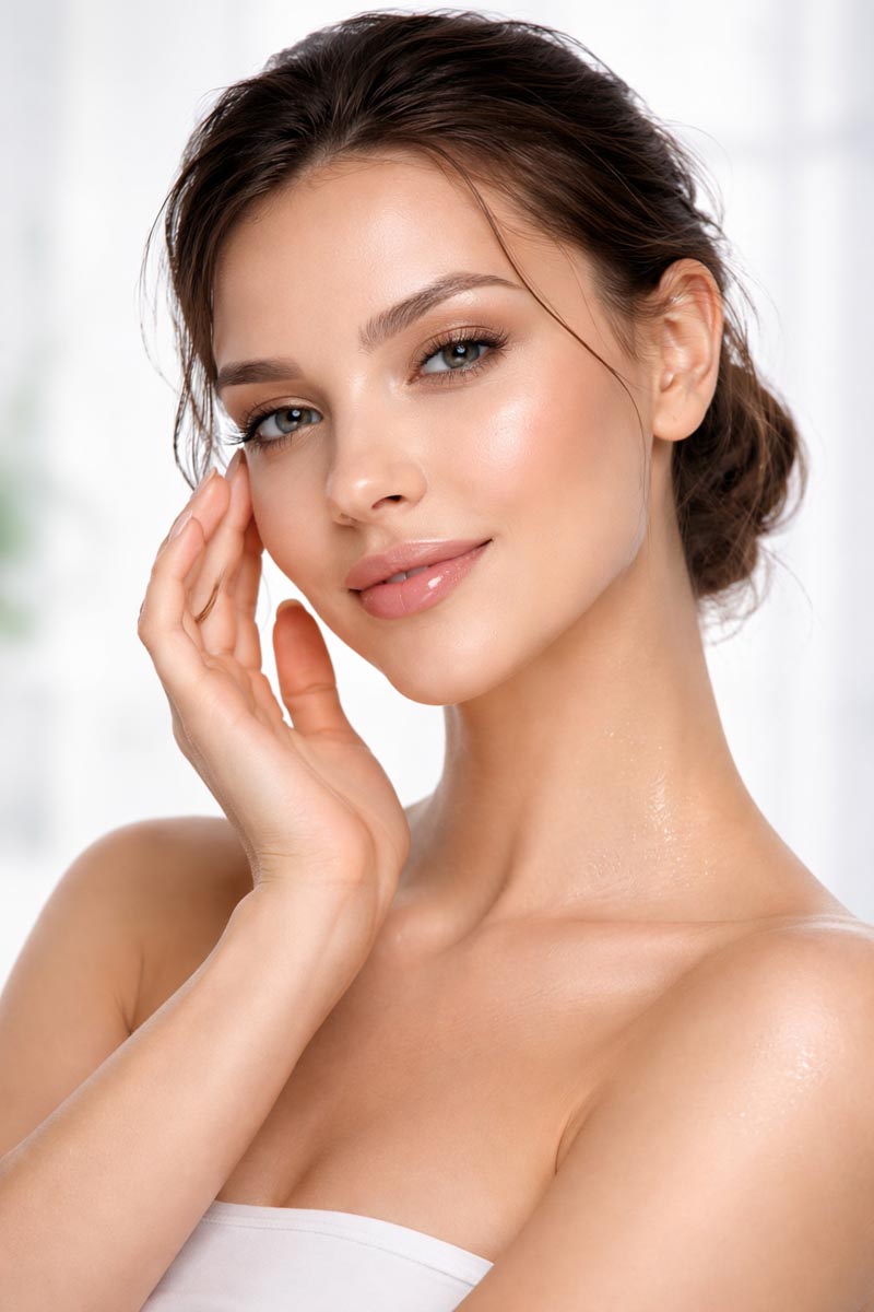 En dame som smiler til kameraet etter en behandling med Profhilo