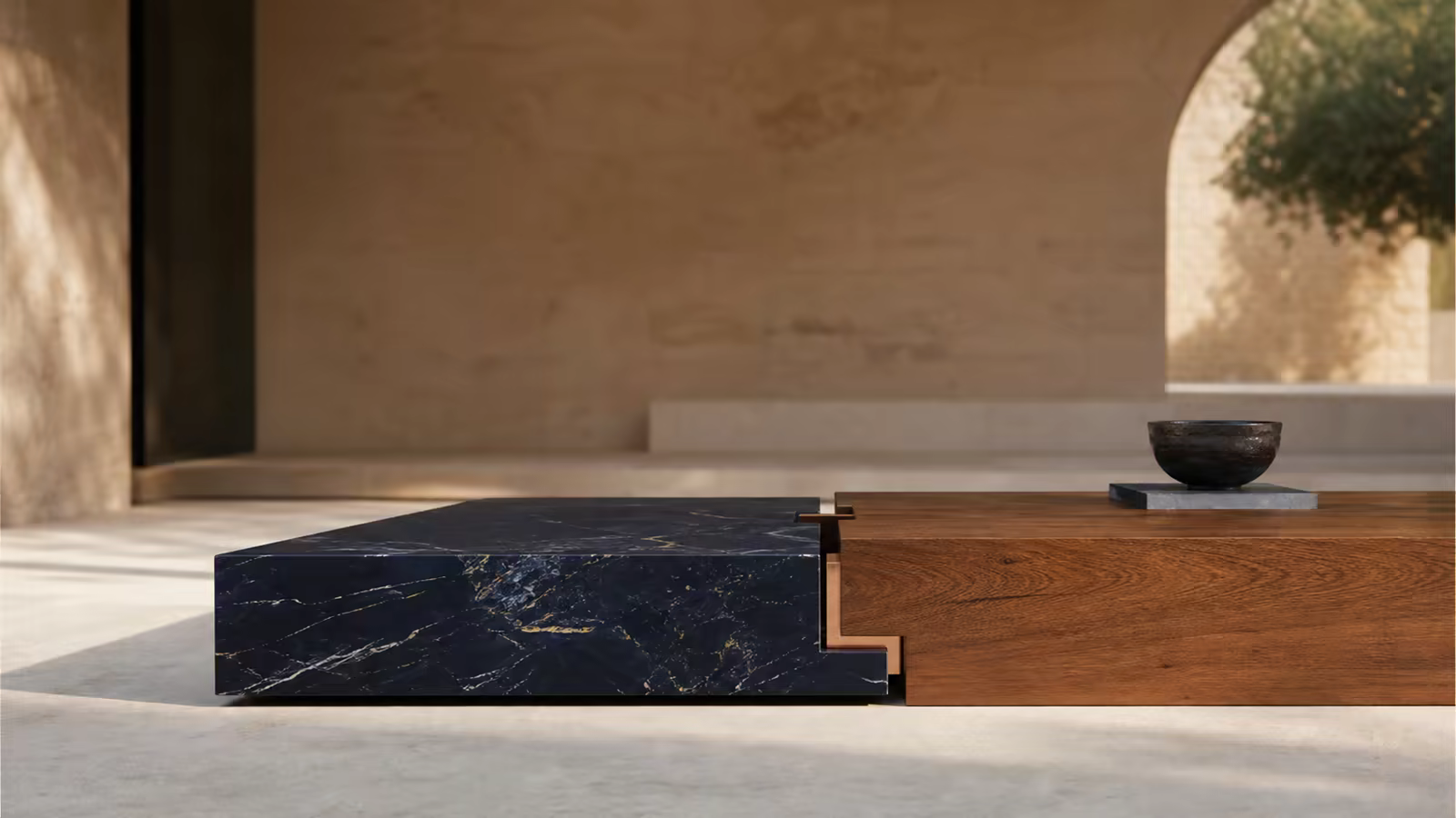 Two distinctive materials assembled with a precise junction