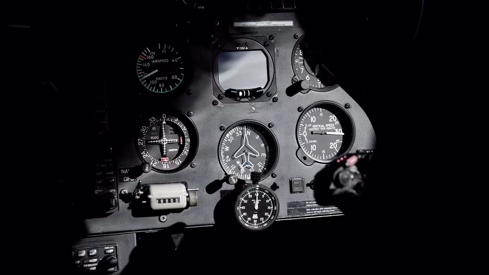A human hand on the controls of a contemporary cockpit