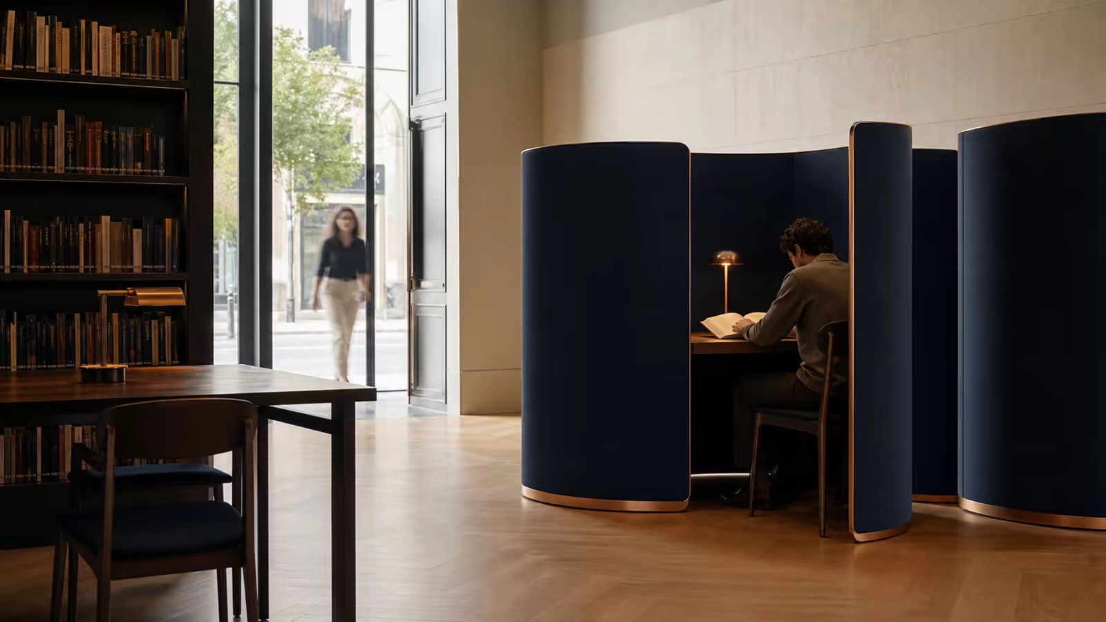 A secluded but easy-to-leave consultation space in a modern library
