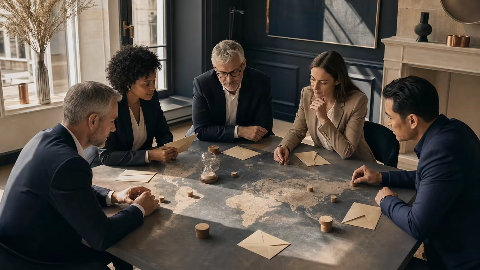 A management team united around a crisis map